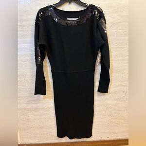 Elegant Black Sequin Sleeve Sweater Dress by Marc of New York